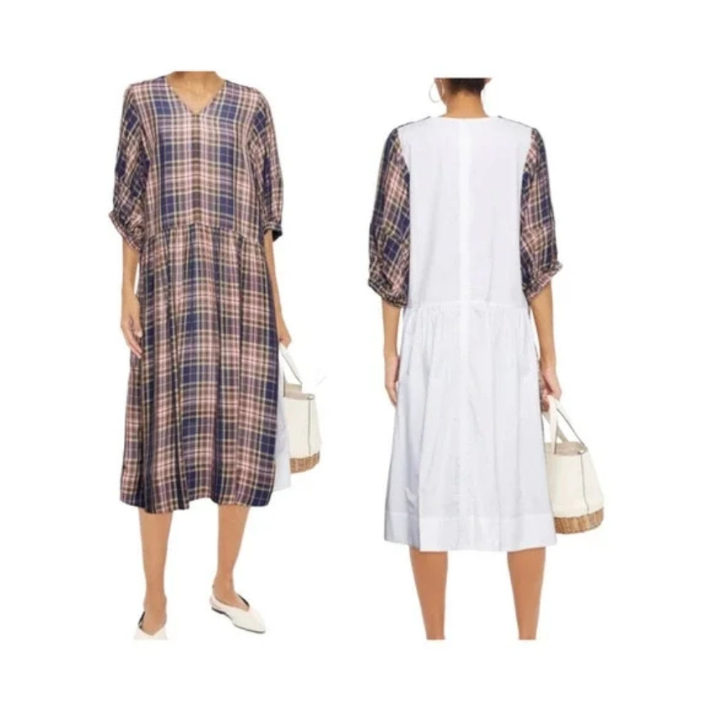 Sea New York Rooney Relaxed Midi Dress in Plaid Size 4